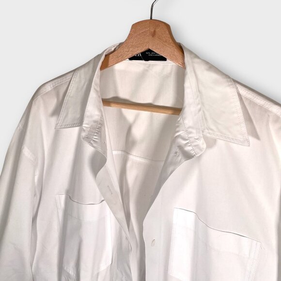 Zara Gathered Waist Button Up Shirt LARGE White Normcore - Picture 5 of 8